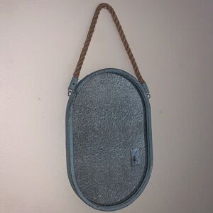 Oval Mirror with Blue metal surrounding and rope to hang